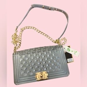 Clear Quilted Crossbody Shoulder Bag Gold Chain Strap Vegan Purse 9.75” New Tags